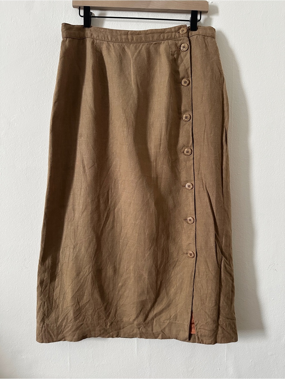 Vintage Saddle Club Brown Flax Linen Button Down Midi Skirt size 16